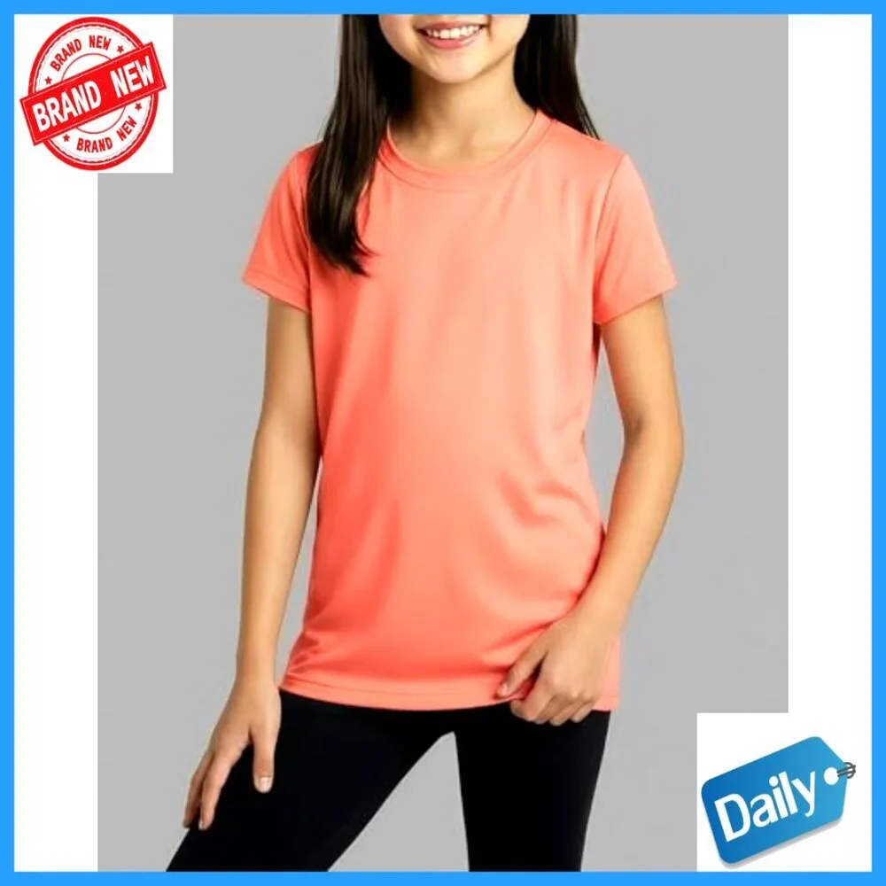 Girls Dry-Fit Athletic T-Shirts 5-Pack Short Sleeve Crew Neck Activewear